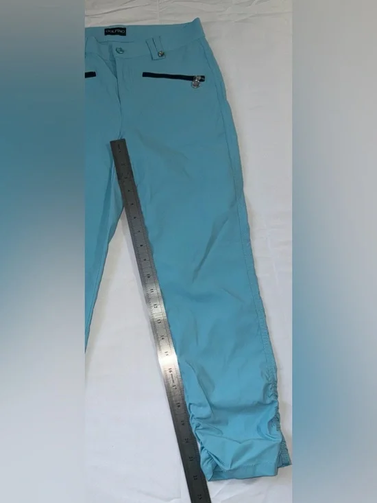 Golfino Golfcore Aqua Blue Cropped Pants Stretch Ruched Hem Athleisure Preppy - Picture 7 of 11